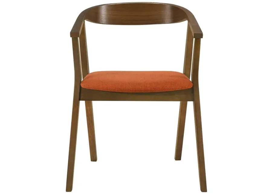 Santana Wood Dining Chair in Walnut Finish with Orange Fabric - Set of 2