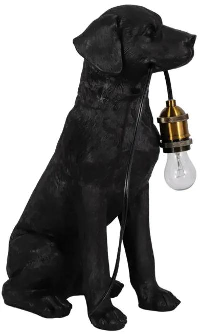 18" Dog Holding Lightbulb Table Lamp, Black/gold