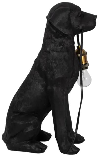 18" Dog Holding Lightbulb Table Lamp, Black/gold