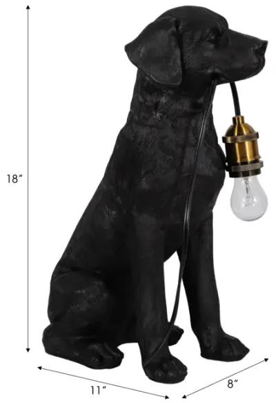 18" Dog Holding Lightbulb Table Lamp, Black/gold