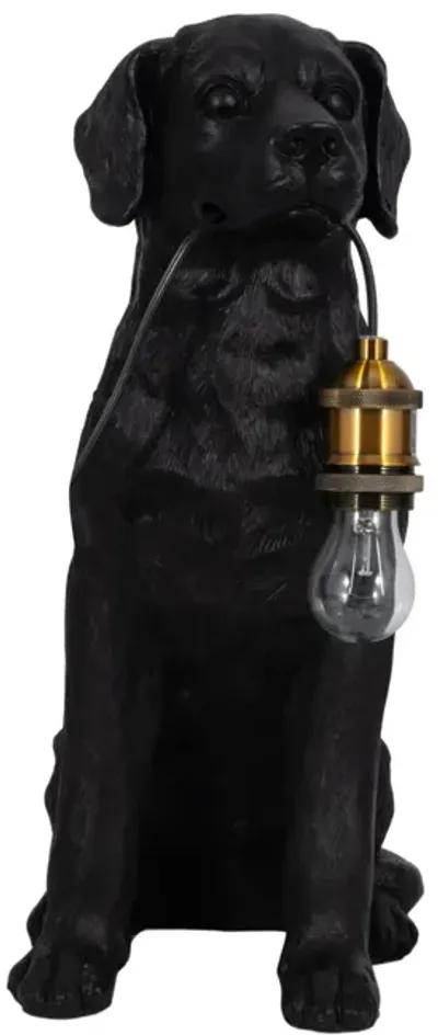 18" Dog Holding Lightbulb Table Lamp, Black/gold