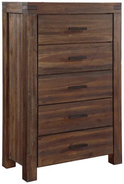 Meadow Five Drawer Solid Wood Chest in Brick Brown (2024)