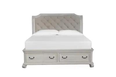 Bellamy Sleigh Bed w/ Storage in White, Queen