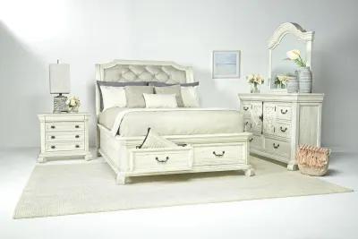 Bellamy Sleigh Bed w/ Storage in White, Queen