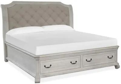 Bellamy Sleigh Bed w/ Storage in White, Queen