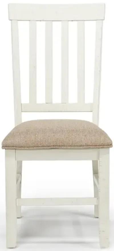 Stone Side Chair in White, Upholstered Slat