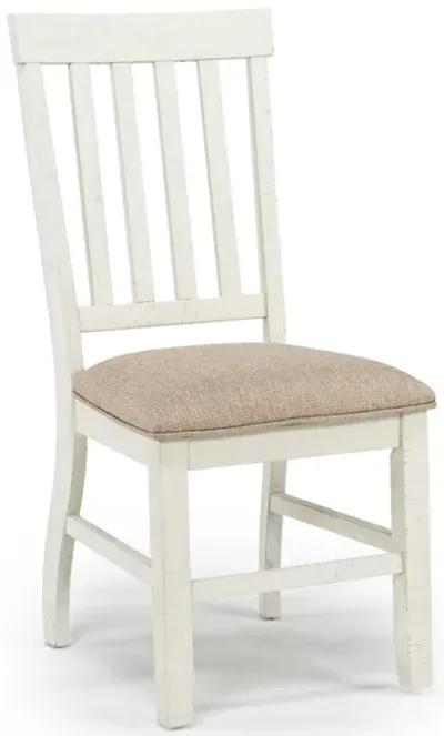 Stone Side Chair in White, Upholstered Slat