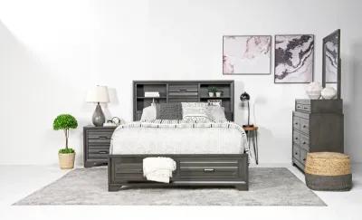 Andes Bookcase Bed w/ Storage, Dresser & Mirror in Charcoal, CA King