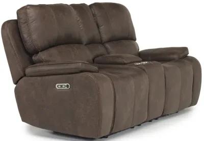 Brookings 2 Power Console Loveseat in Brown