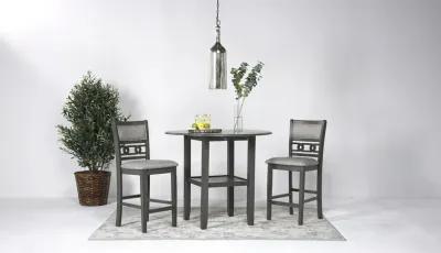 Gia Counter Height Extendable Round Dining Table & 2 Stools in Gray