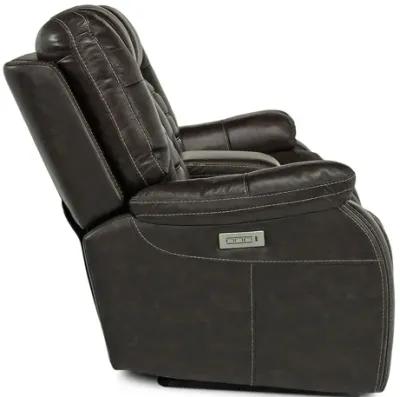 Malibu 3 Power Console Loveseat w/ USB Charger in Chocolate Leather