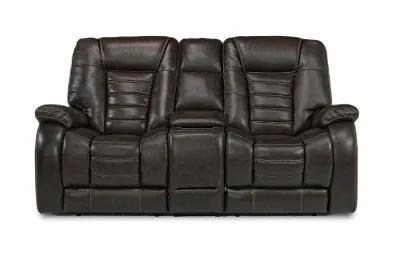 Malibu 3 Power Console Loveseat w/ USB Charger in Chocolate Leather