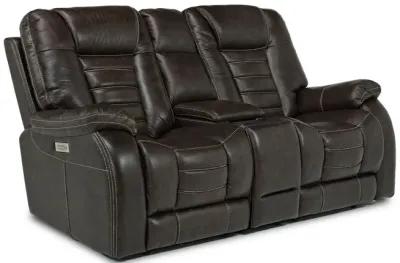 Malibu 3 Power Console Loveseat w/ USB Charger in Chocolate Leather