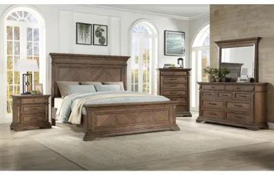 Jolie Vue Panel Bed, Dresser & Mirror in Brushed Walnut, Queen