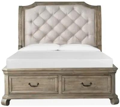 Bellamy Sleigh Bed w/ Storage in Light Gray, Queen