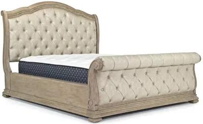 Durango Upholstered Sleigh Bed, Dresser & Mirror in Fawn, CA King