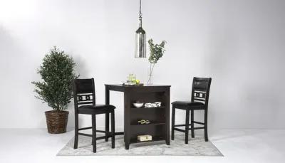 Gia Counter Height Kitchen Island & 2 Stools in Dark Brown