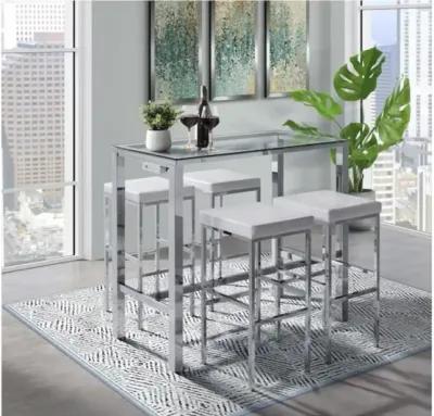 Lancy Bar Table w/ 4 Stools in White