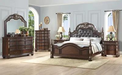 Maximus Upholstered Panel Bed, Dresser & Mirror in Madeira, Queen