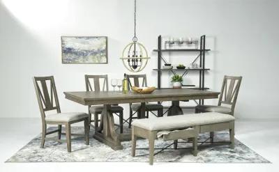 Bay Creek Extendable Dining Table, 4 V-Back Chairs & Bench in Light Gray