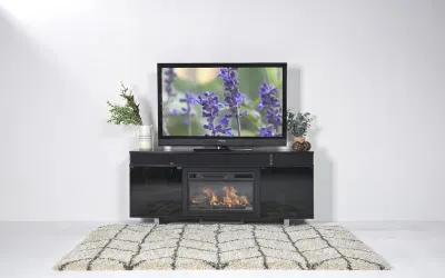 Enterprise Console w/ Fireplace Insert in Black, 72 Inch