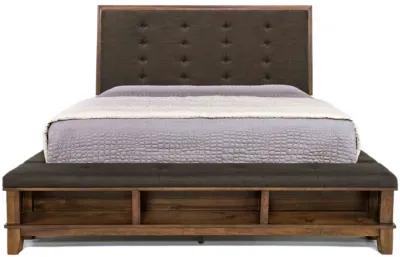 Cagney Upholstered Panel Bed w/ Storage in Brown, Queen