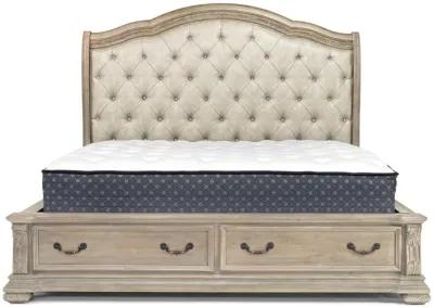 Durango Upholstered Sleigh Bed w/ Storage, Dresser & Mirror in Fawn, CA King