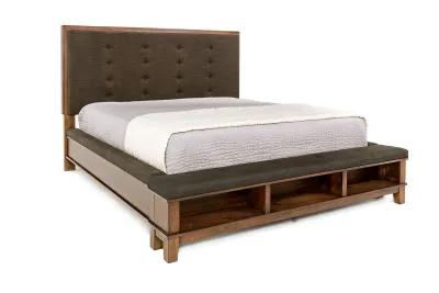 Cagney Upholstered Panel Bed w/ Storage, Dresser & Mirror in Brown, Eastern King