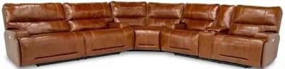 Oslo 3 Piece 3 Power Sectional in Brown Leather