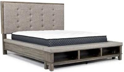 Cagney Upholstered Panel Bed w/ Storage, Dresser, Mirror & Nightstand in Gray, Eastern King