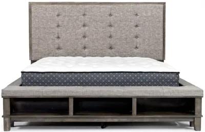 Cagney Upholstered Panel Bed w/ Storage, Dresser, Mirror & Nightstand in Gray, Eastern King