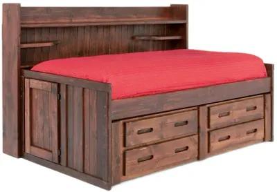 Young Pioneer Sideways Captain Bed w/ 4 Drawer Storage in Cinnamon, Full