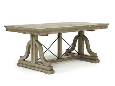 Bay Creek Extendable Dining Table, 4 V-Back Chairs & High Back Bench in Light Gray