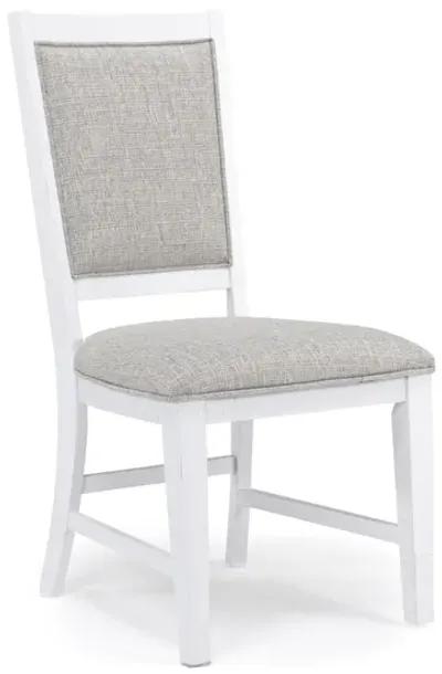 Bay Creek Side Chair in Chalk White, Upholstered V-back