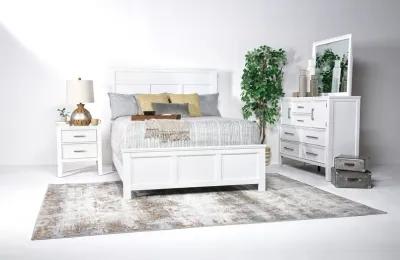 Andover Panel Bed, Dresser, Mirror & Nightstand in White, Queen