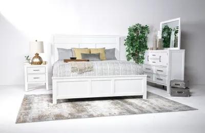 Andover Panel Bed, Dresser, Mirror & Nightstand in White, CA King