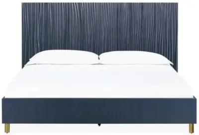 Argento Panel Bed, Dresser, Mirror & Nightstand in Navy Blue, Queen