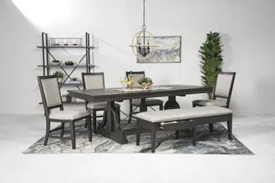 Bay Creek Extendable Dining Table, 4 Upholstered V-Back Chairs & Bench in Graphite