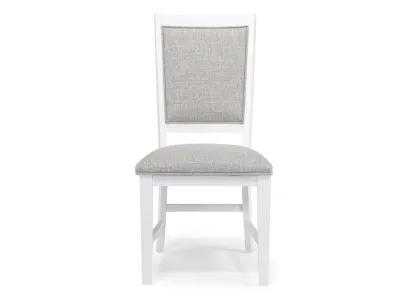 Bay Creek Extendable Dining Table & 4 Upholstered V-Back Chairs in Chalk White