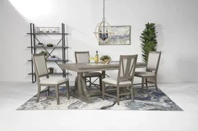 Bay Creek Extendable Dining Table & 4 Upholstered V-Back Chairs in Light Gray