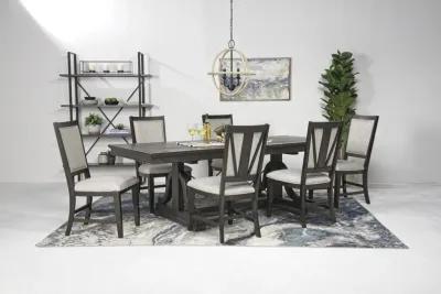 Bay Creek Extendable Dining Table & 6 Upholstered V-Back Chairs in Graphite