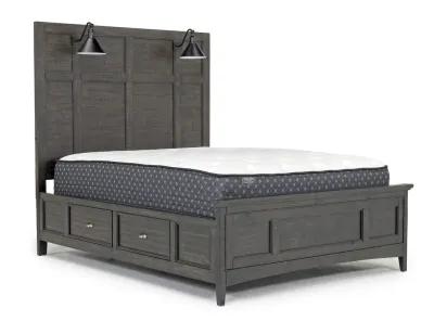 Bay Creek Panel Bed w/ Storage & Lights, Dresser, Mirror & Nightstand in Graphite, CA King