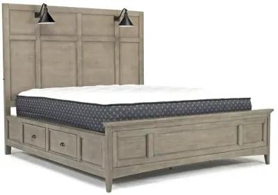 Bay Creek Panel Bed w/ Storage & Lights, Dresser, Mirror & Nightstand in Light Gray, Queen