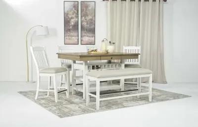 Bellevue Counter Height Dining Table, 4 Stools & Bench in Antique White