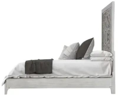 Boho Chic Platform Bed in Washed White, Queen