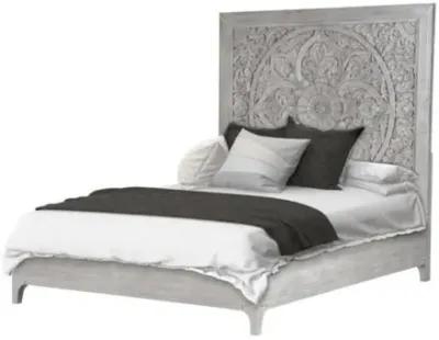 Boho Chic Platform Bed in Washed White, Queen