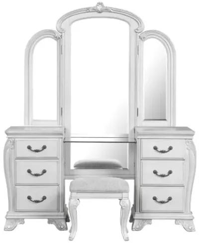 Cambria Vanity, Mirror & Stool in Mist Gray