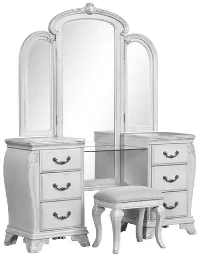 Cambria Vanity, Mirror & Stool in Mist Gray