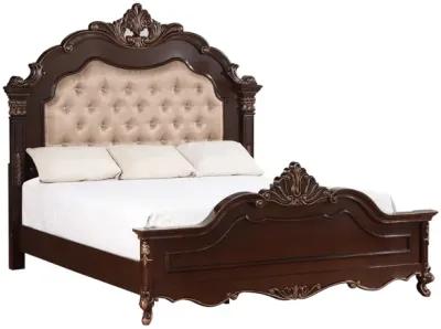 Constantine Upholstered Bed, Dresser & Mirror in Cherry, CA King