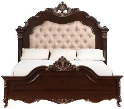 Constantine Upholstered Bed, Dresser, Mirror & Nightstand in Cherry, Eastern King